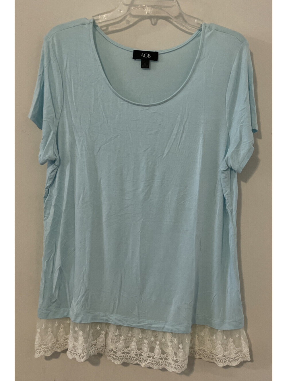 AGB Womens XL Blue Short-Sleeved Tunic-Style Soft Flowy Blouse! A3744